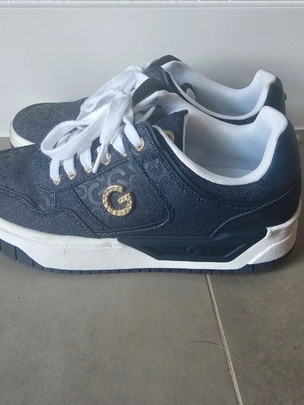 GBG Los Angeles Navy and White Sneakers with Gold G Accent